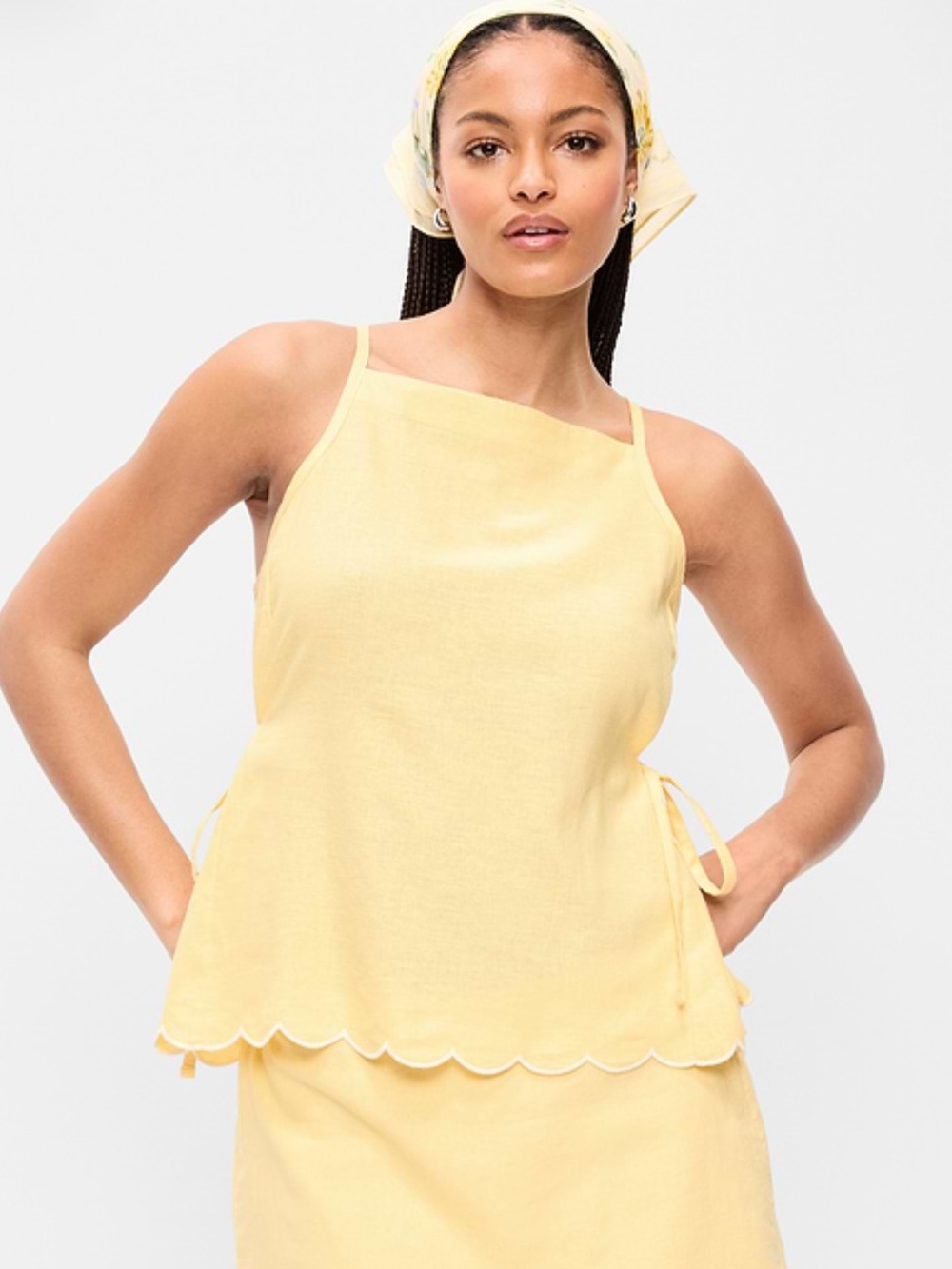NWT Old Navy Yellow Scalloped Hem- Side Tie Tank Top